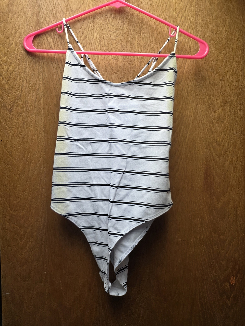 Forever 21 White and Black Striped One-Piece Bodysuit